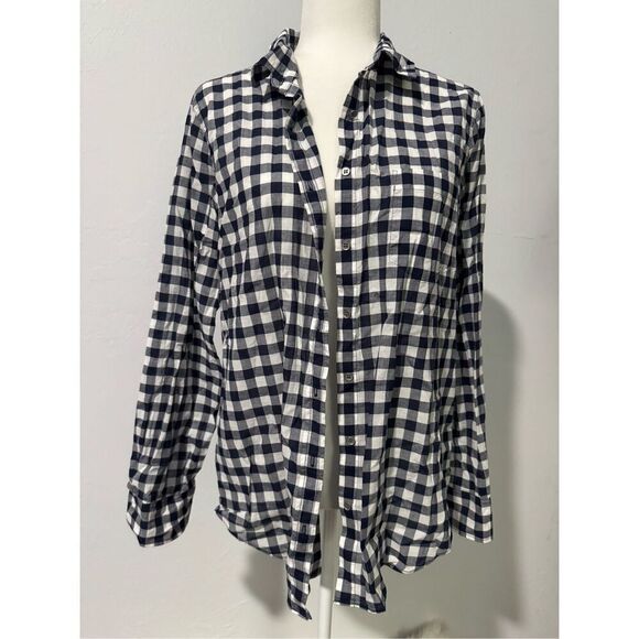 J. Crew outlet blue white button front shirt L - Picture 1 of 7